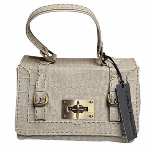 CARLA MANCINI Cream Crocodile Croco Croc-Embossed‎ Purse Bag NWT Shoulder Tote